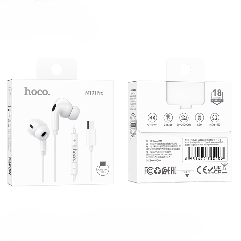 HOCO M101 Pro Crystal Sound Type-C Wired Earphones Pakistan