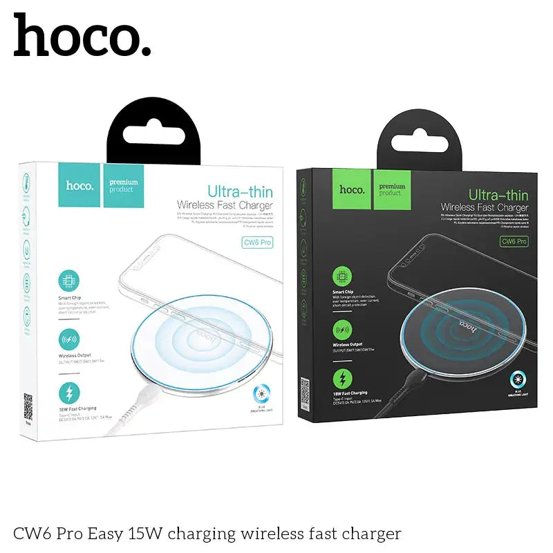 HOCO CW6 Pro Easy 15W Wireless Charger – Aluminum Alloy, Multi-Speed 5W/7.5W/10W/15W, Breathing Light | 6 Month Warranty Hoco