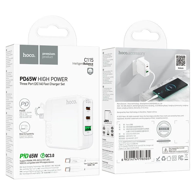 Hoco PD65W high power charger set packaging on a white background