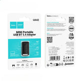 Packaging of a mini portable USB BT 5.4 adapter with branding and specifications.
