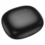 Black wireless earbud case on a white background