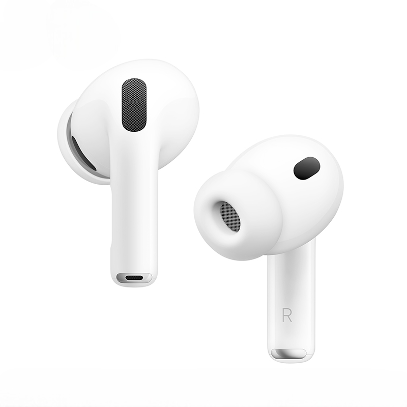 White wireless earbuds on a white background