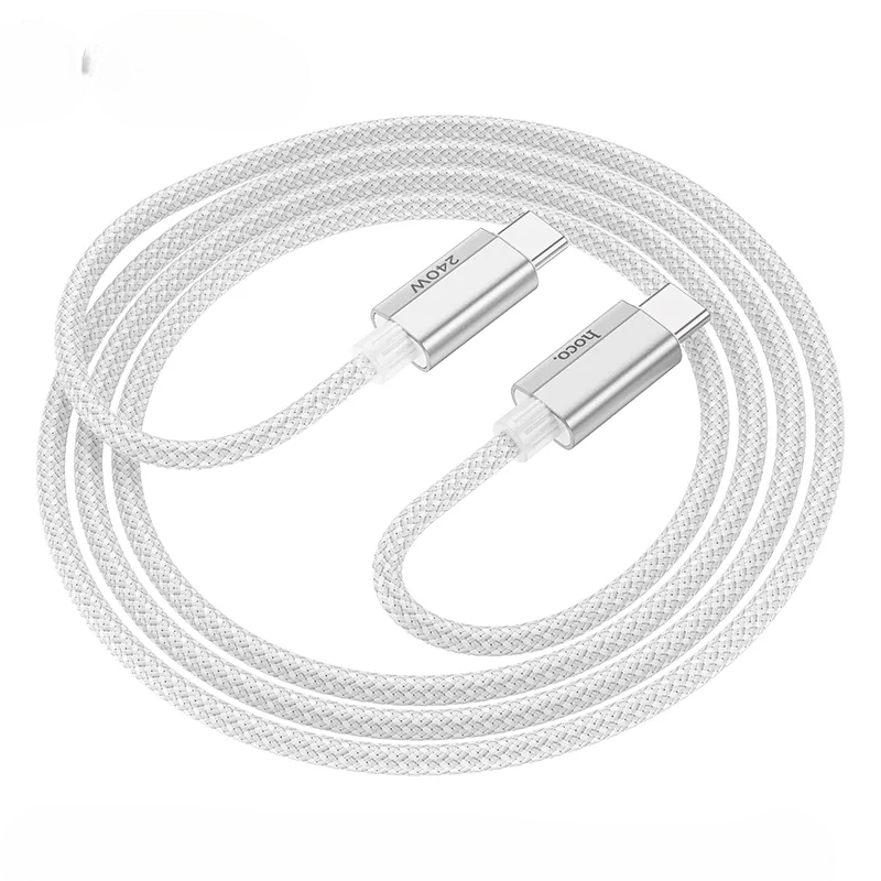 White braided cable with USB-C connectors on a white background