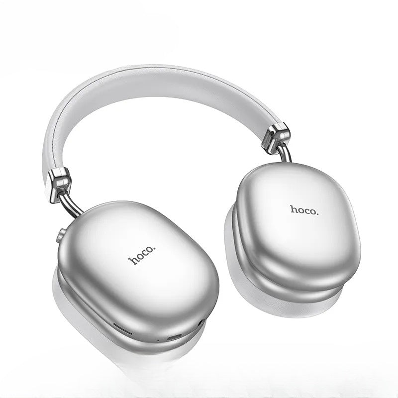 Silver headphones with 'hoco.' branding on a white background