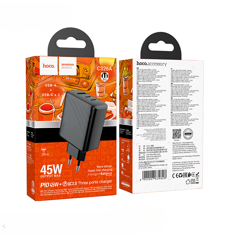 HOCO CS26A Article 3-Port PD Fast Charger EU Plug Price Pakistan