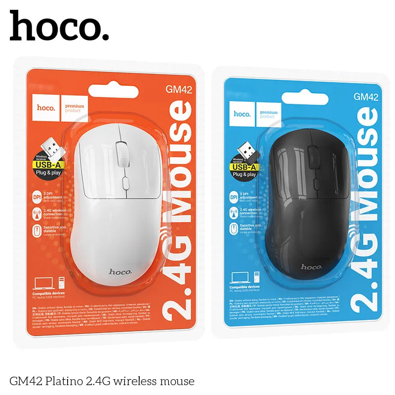 HOCO GM42 Platino Wireless Silent Mouse Black White hocopk.com