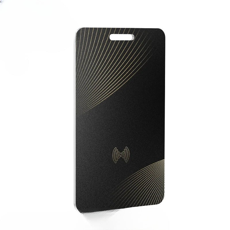 Black electronic device with gold patterns on a white background