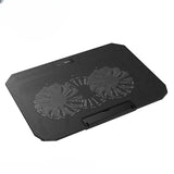 Black laptop cooling pad with fans on a white background