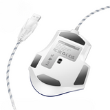White gaming mouse with USB cable on a white background