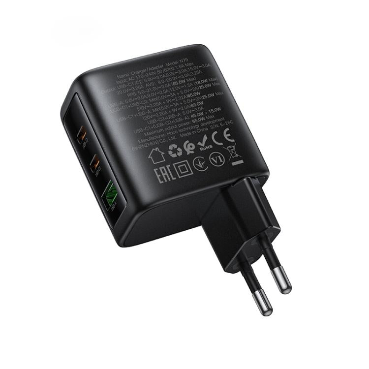 HOCO N79 65W GaN Fast Charger with TFT Display – Black