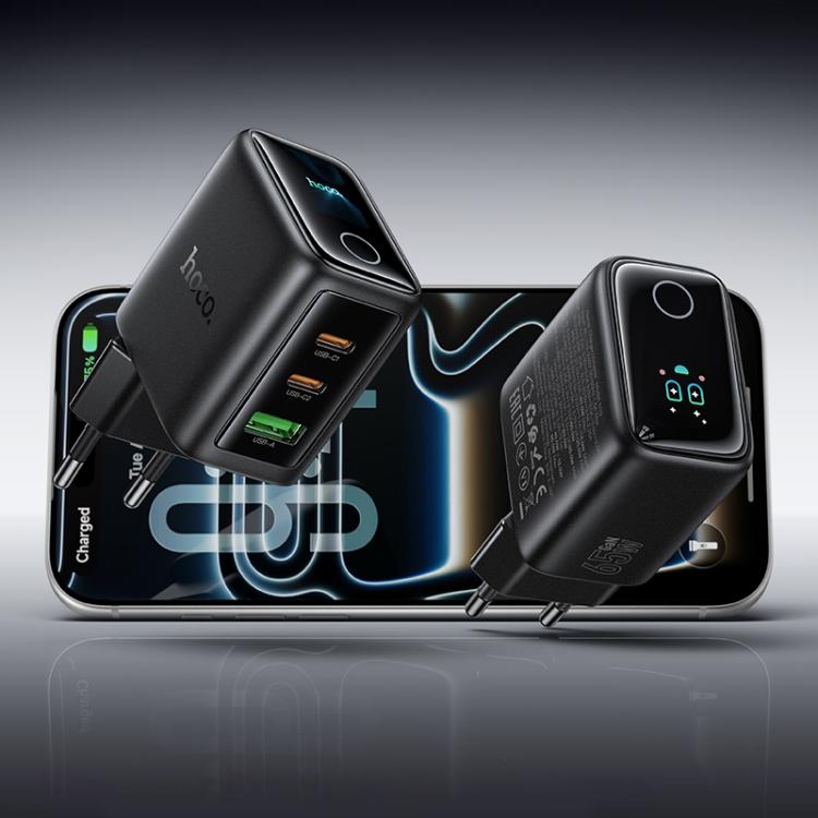 HOCO N79 65W GaN Fast Charger with TFT Display – Black
