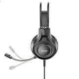 Black gaming headset with microphone on a white background, featuring the brand 'hoco'.