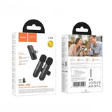 Hoco dual-mic wireless mini digital microphone packaging on a white background