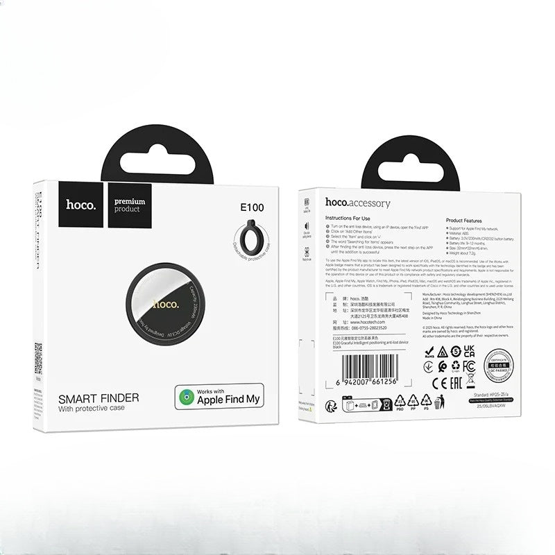 Hoco smart finder packaging with front and back views on a white background