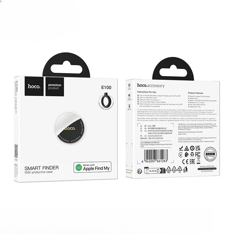 Hoco smart finder packaging with front and back views on a white background