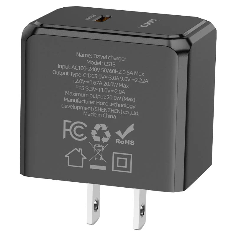 HOCO CS13 Ocean PD20W Single Type-C Wall Charger Black Pakistan
