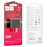 Hoco USB charger packaging with red and white design on a white background