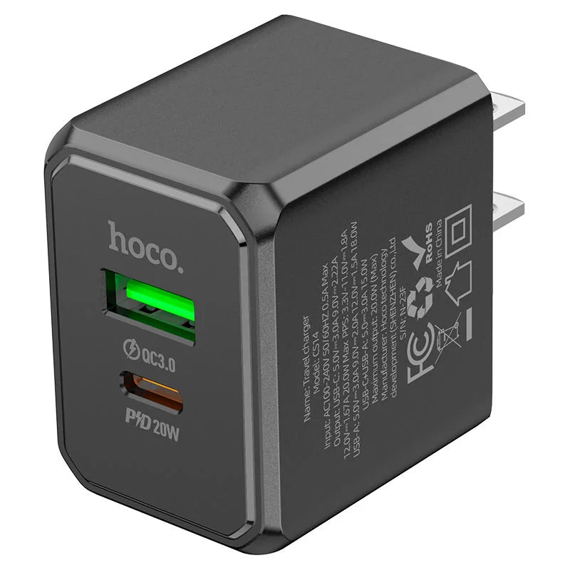 Hoco charging adapter with USB ports on a white background