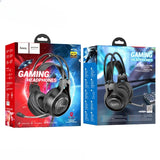 Hoco gaming headphones packaging with red and blue design on a white background