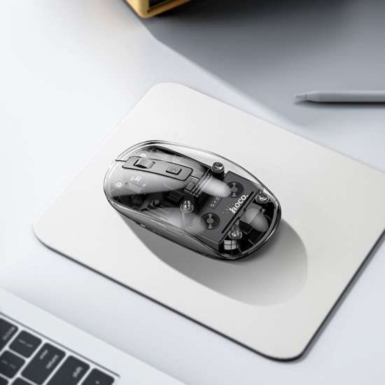 HOCO GM29 Mysterious Dual-Mode Transparent Wireless Silent Mouse – BT + 2.4G (White)