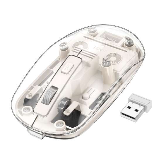 HOCO GM29 Mysterious Dual-Mode Transparent Wireless Silent Mouse – BT + 2.4G (White)