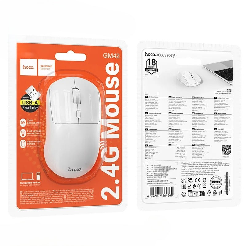 HOCO GM42 Platino Wireless Silent Mouse White hocopk.com