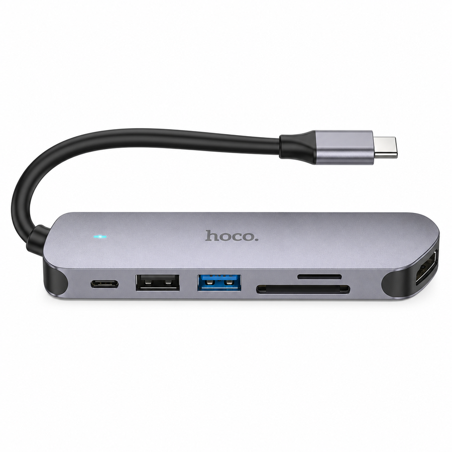 HOCO HB28 6-in-1 USB-C Hub – 4K HDMI, 60W PD, USB & SD/TF