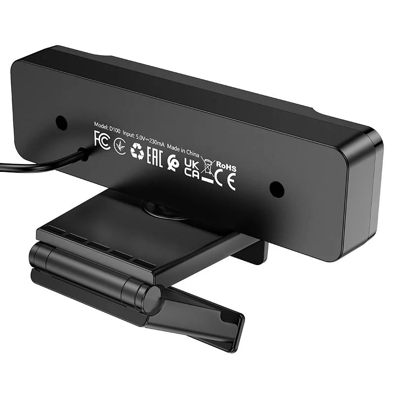 Black USB camera with certification logos on a white background