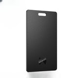 Black portable hard drive on a white background