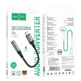 Hoco USB-C to 3.5mm digital audio converter with packaging on a white background