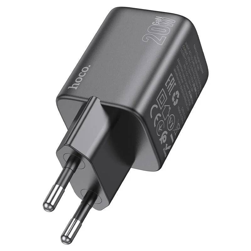 Black charging adapter with 'hoco' branding on a white background