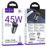 Hoco 45W car charger packaging with front and back views on a white background