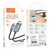 Hoco USB-C to HDTV cable packaging with product details on a white background