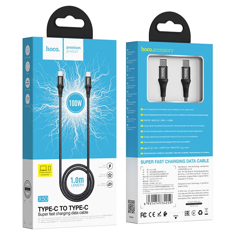 HOCO X50 100W Type-C Cable MacBook Pro Laptop Pakistan